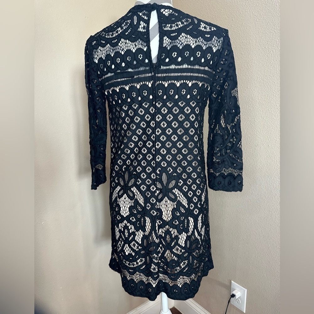 B. DARLIN Women’s Black Lace Dress With Nude Underlay - Picture 3 of 7